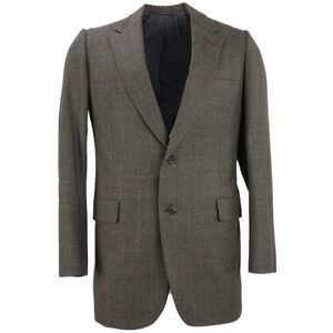Vintage Hickey Freeman Mens 42L Brown Worsted Wool Herringbone Windowpane Blazer